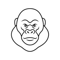 Illustration of a gorilla head in black and white on transparent background