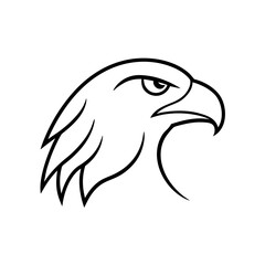 Outline drawing of an eagle head in black and white on transparent background