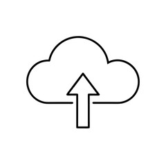 Cloud upload icon with arrow pointing upwards line art on transparent background