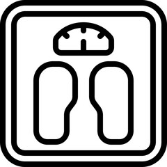 Black and White Outline Icon of a Bathroom Scale with Weight Measurement Dial and Platform for Feet on Transparent Background
