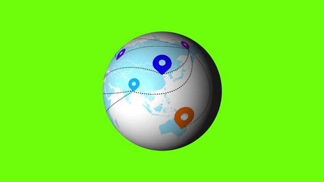 Digital World Map with Location Pointers and Global Connectivity