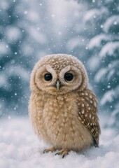 Naklejka premium Cute owl in snowy forest