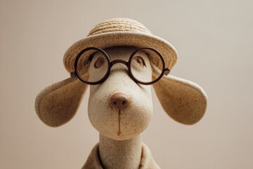 Ceramic Dog Figurine with Glasses and Hat
