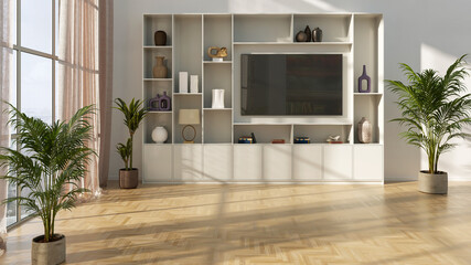 Naklejka premium Large luxury modern bright interiors Living room mockup illustration 3D rendering image