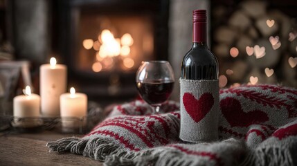 Romantic still life with a bottle of red wine