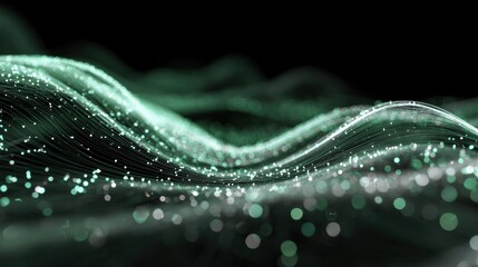 Abstract 3D background with glowing green digital waves