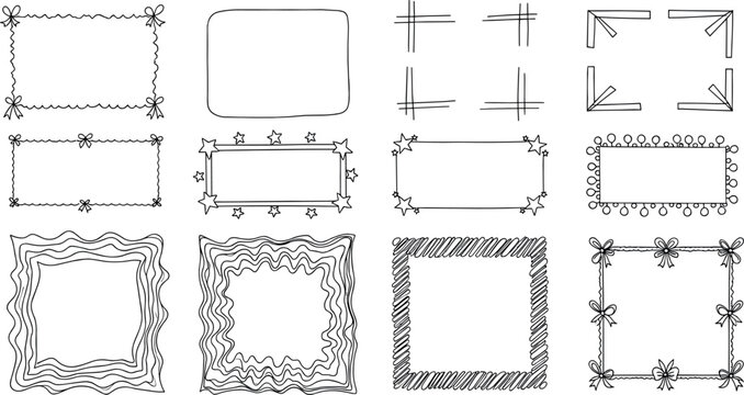 Collection of Various Hand-Drawn Frames for Design and Decorative Elements