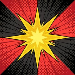 Explosion of bright yellow light and energy in a comic book style