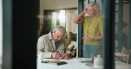 Old couple, shaking hands and signature with documents in home for finance savings, budget and policy review. Senior woman, man and paperwork for bills, assets and handshake for retirement planning - Powered by Adobe
