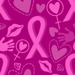 Breast cancer month seamless pink ribbon day mammogram pattern for medical accessories and medicine textiles