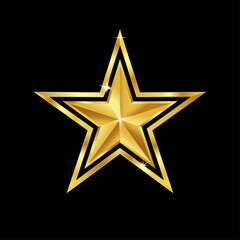 Obraz premium Gold star. Shiny golden star icon on a black background. Symbol of award, quality, and victory.