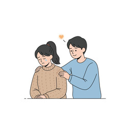 Fototapeta premium Caring man comforting a sad woman expressing empathy and support vector illustration isolated on white background