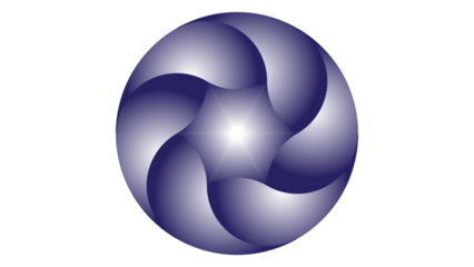 An abstract circular logo design with a purple and metallic gray spiral pattern. A soft gradient effect and a light center create a futuristic, elegant, and modern feel.