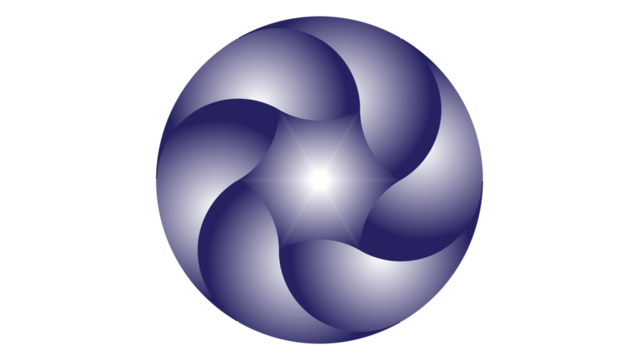 An abstract circular logo design with a purple and metallic gray spiral pattern. A soft gradient effect and a light center create a futuristic, elegant, and modern feel.