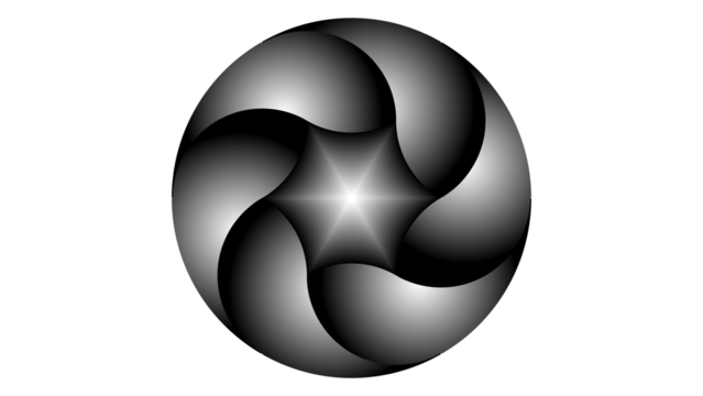 An abstract circular logo design with a black and metallic gray spiral pattern. The soft gradient effect and central light create a futuristic, elegant, and modern feel.