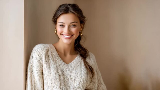 Minimalist portrait in mocha and cream tones, fashion concept photography highlighting caffeine-inspired autumn aesthetics.