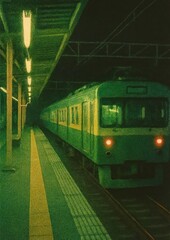 Naklejka premium Moody urban night train scene.