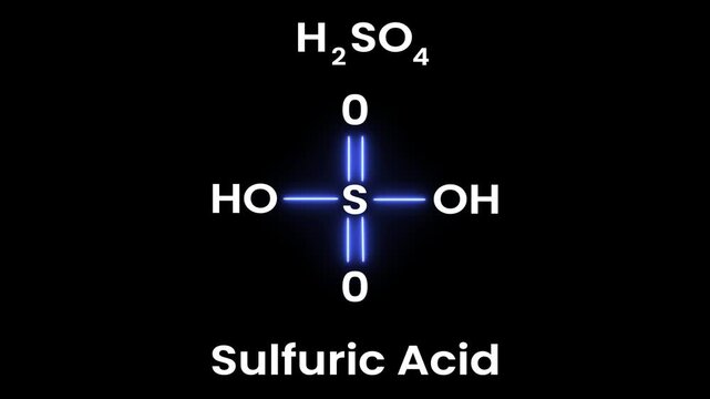 Sulfuric Acid molecular structure, Sulfuric acid is a strong acid. Sulfuric acid reacts with active metals (such as zinc, iron) to produce hydrogen gas. Chemical structural formula of  (H2SO4)