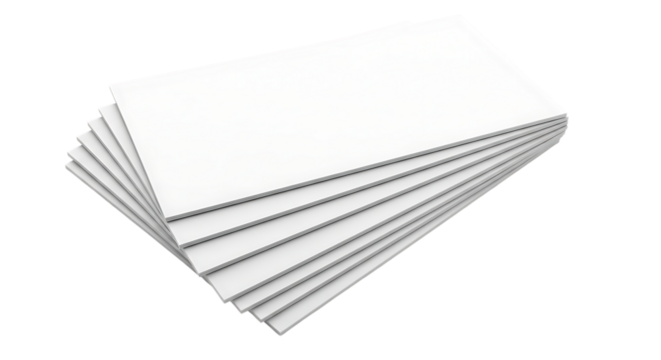 Stack of white corrugated plastic sheets isolated on transparent background