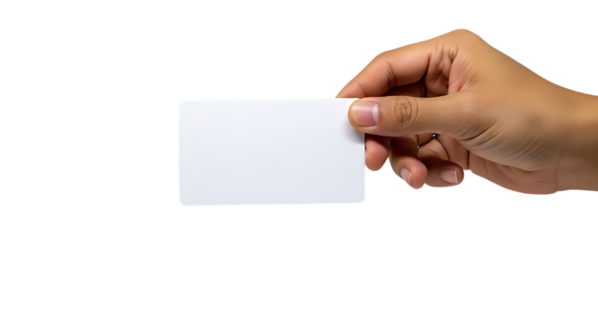 Hand holding a blank white card, isolated on transparent background - Powered by Adobe