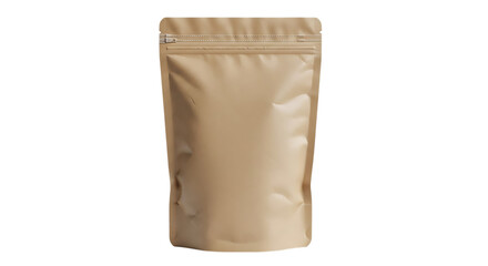A closed, empty, light brown resealable pouch, isolated on transparent background