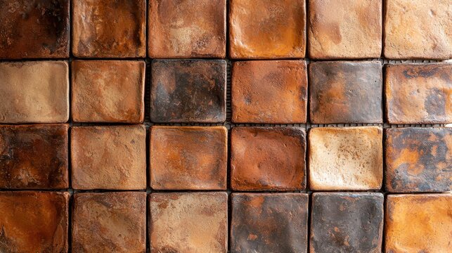 Handmade terracotta texture weathered ceramic tile squares rustic clay pattern natural aging patina artisanal pottery surface organic earth tone backdrop design
