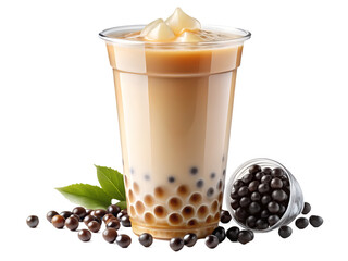 cup of bubble milk tea with pearls, transparent background
