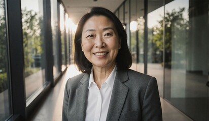 Confident Businesswoman In Modern Office Corridor, Smiling Portrait For Corporate Use