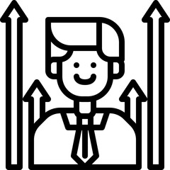 Business Growth Icon Representing Career Advancement and Success with Upward Arrows and Smiling Businessman on Transparent Background