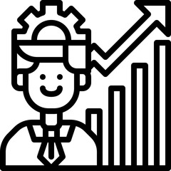 Business Man Icon with Gear Head and Growing Bar Chart Representing Success and Productivity in a Clean Isometric Style on a Transparent Background