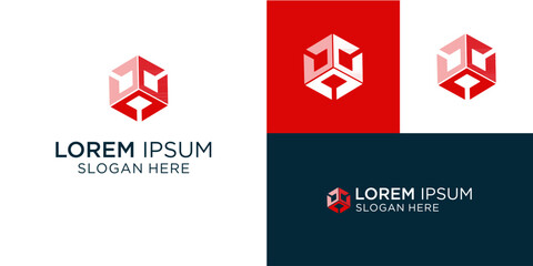 Modern cube logo design for innovative tech company branding, geometric shape with red accents promises stability and forward thinking, ideal for startups and creative agencies
