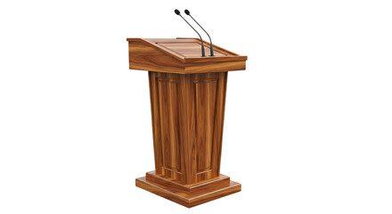 Wooden podium with microphones isolated on transparent background