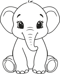 Cute Baby Elephant Line Art Illustration