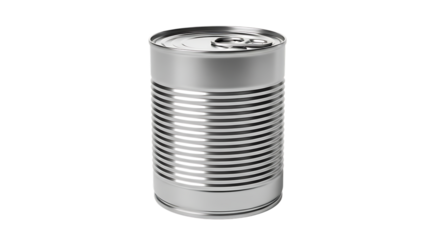 Silver metal food can, isolated on transparent background