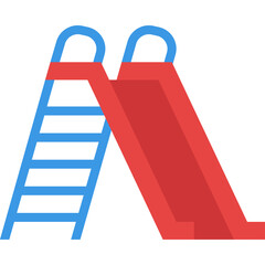 A red and blue playground slide with a ladder on a transparent background representing outdoor fun and childhood recreation