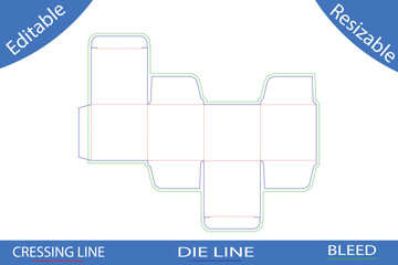Rectangular packaging box die cut template with rounded flaps