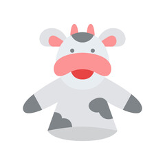 Cartoon Cow Puppet with Gray and White Spots on Transparent Background