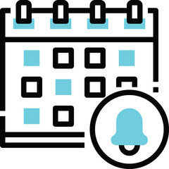 A Stylized Calendar Icon With A Bell Notification Symbol On A White Background Showing Dates And Events With Blue Accents