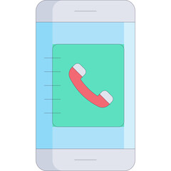  Screen with a Teal Square Background and Red Handset Symbol Against a Light Blue Phone Outline and a Transparent Backdrop