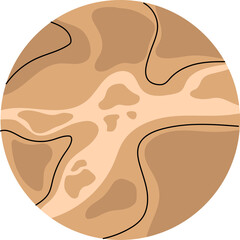 Abstract Circular Pattern With Swirling Brown Beige And Black Lines Suggesting A Planetary Surface Or Nebula In A Stylized Artistic Representation