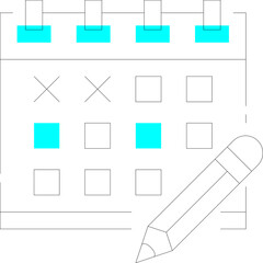Abstract Calendar Grid with Cyan Blocks and Diagonal Line Element on White Background