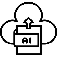 Abstract cloud shape with a document icon labeled AI inside and an upward arrow indicating upload on a transparent background represents artificial intelligence technology concept