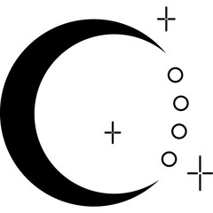 Abstract Crescent Moon Symbol With Circles and Crosses Icon Graphic Design Element