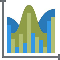 Abstract Data Visualization Chart With Multiple Bar Graphs And Overlayed Wave Patterns In Blue And Green Hues Against A Transparent Background Representing Business Analytics And Trends