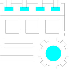 Abstract geometric design with cyan blue circles and black lines on a transparent background representing calendar dates and time management concepts