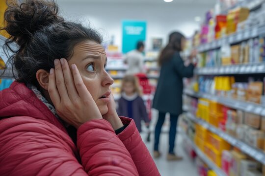 A middle-aged mother is taken aback by the prices of school supplies she encounters in the bookstore