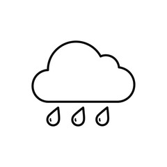 Simple black and white line drawing of a cloud with raindrops falling