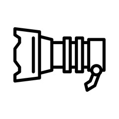 Black and White Outline Icon of a Professional Camera Lens with a Transparent Background