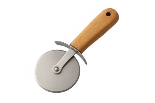 Pizza cutter with wooden handle for cutting food