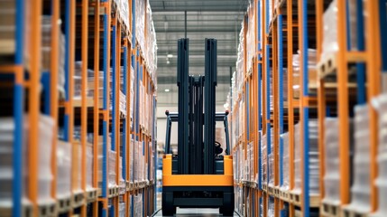 Obraz premium Forklift Aisle Warehouse Pallet Racking, Logistics ,Distribution